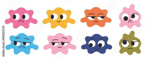 Set of Eight Cartoon Blob Characters with Various Emotions on White Background monster creature