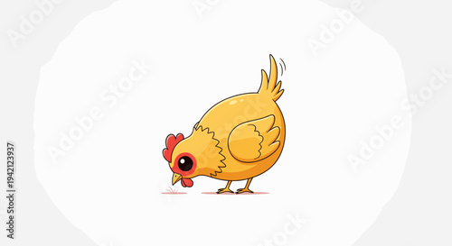 Cute cartoon chicken pecking ground with beak