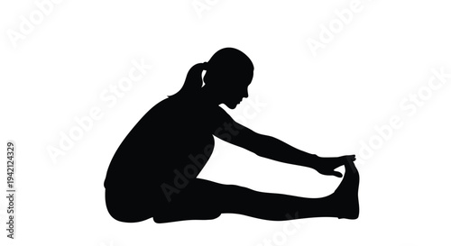 Black silhouette of a woman stretching, yoga pose vector
