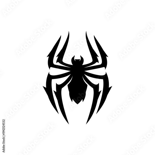 Black Stylized Spider Logo Silhouette Isolated on White Background