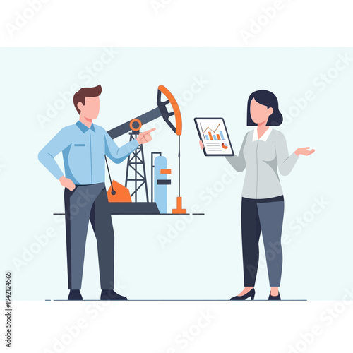 Oil and gas industry professionals analyzing data.