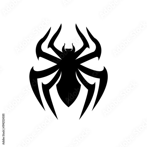 Black Stylized Spider Logo Icon Tribal Design Vector Illustration