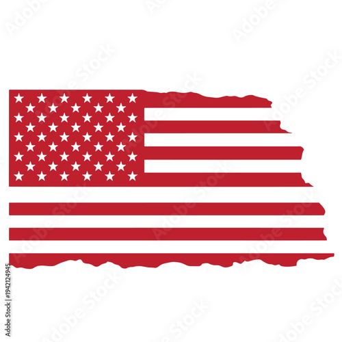Torn american flag with ripped edges and white stars on red and white stripes  symbol of usa patriotism