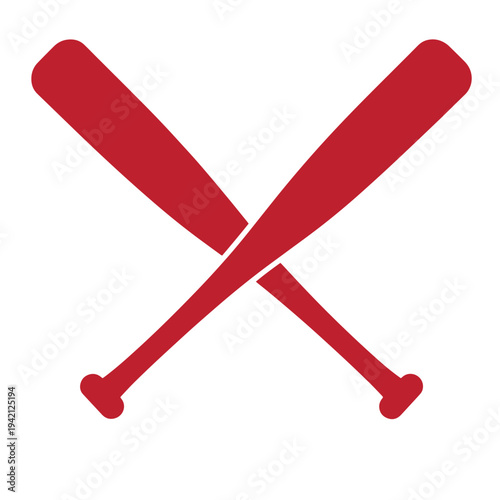 Two red baseball bats crossed over each other on white background  sports equipment