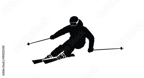 Vector silhouette of a skier in motion