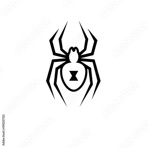 Stylized Black Widow Spider Logo Design with Hourglass Mark Vector Illustration