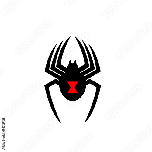 Black Widow Spider Logo with Red Hourglass Symbol Graphic