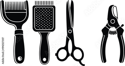 Vector graphic of hairdressing tools scissors brush comb clippers