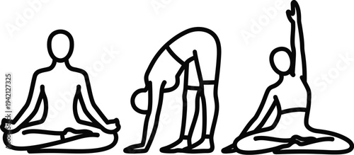 Vector illustration of three yoga poses for mindful wellness and balance