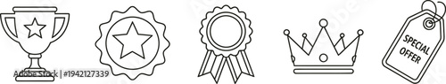 A collection of five award symbols in a row