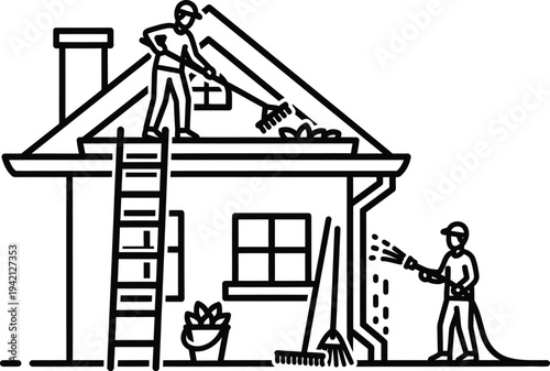 Vector illustration of house exterior painting and repair services