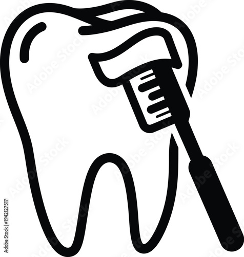 Vector illustration of a tooth with a toothbrush for dental care