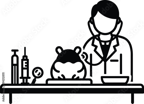 Vector illustration of a veterinarian examining a hamster