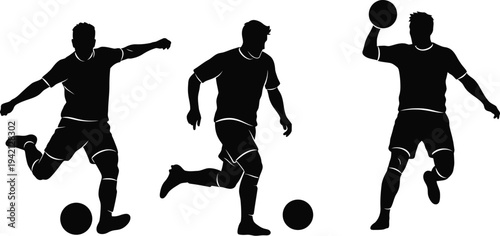 Vector graphics of soccer players in action with balls