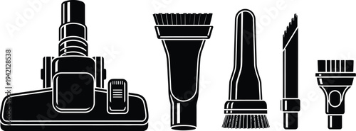 Vector graphics of various cleaning brushes and tools