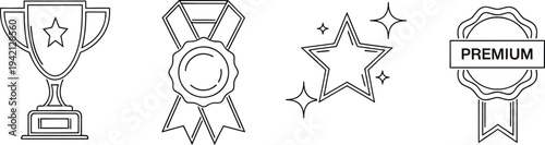 Collection of award icons featuring trophy medal star and ribbon