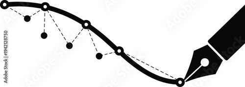 Vector graphics illustration of a fountain pen creating a curved line with anchor points