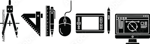 Vector graphics design elements illustration with geometric shapes and tools