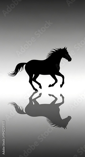 Silhouette of horse running on water.