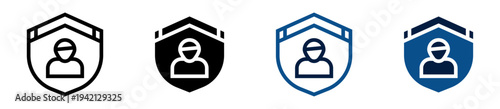 Iconos de protección del usuario. Escudo con usuario. Seguridad personal y defensa de identidad digital. Ilustración vectorial