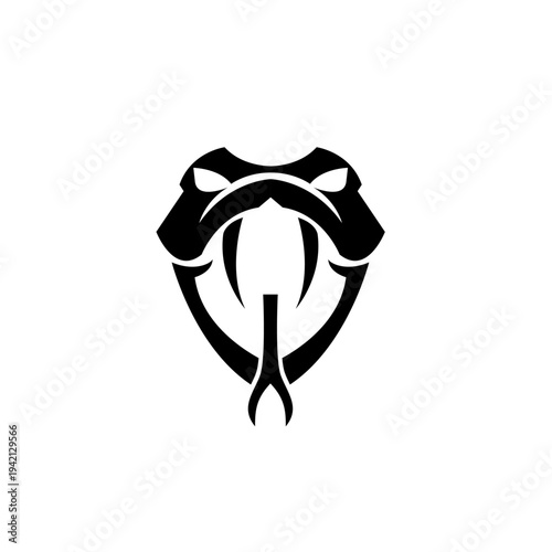 Stylized Snake Head Logo with Fangs and Forked Tongue