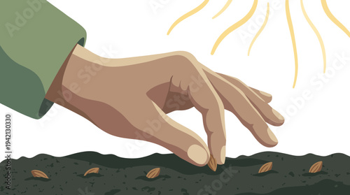 Close-up of a hand planting a seed in soil for growth