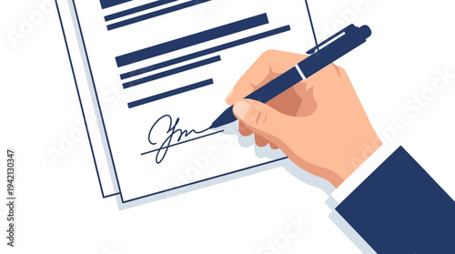 Close-up of Hand Signing Document with Pen for Business Agreement