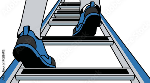 Person Climbing Aerobic Ladder with Sneakers and Backpack