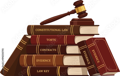 Stack of Law books with gavel and scales for legal research or justice themes