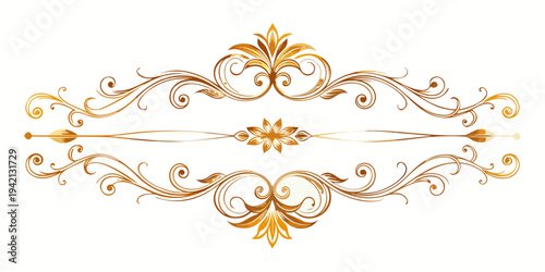 Elegant golden ornamental floral divider, vector