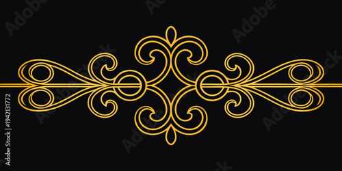 Ornate golden filigree scroll design element, vector