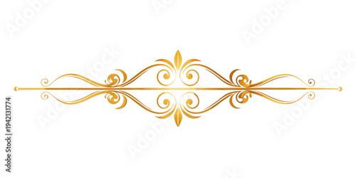 Elegant golden ornamental divider with floral swirls and symmetrical design, vector