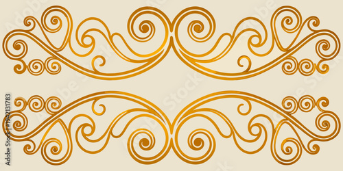 Elegant golden ornate filigree scrollwork border, vector