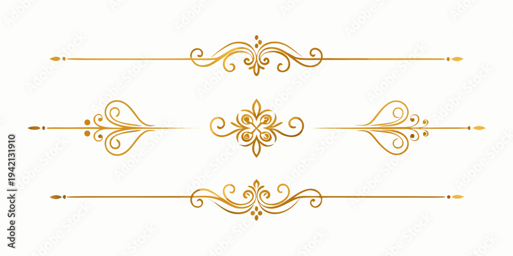 Obraz premium Set of elegant golden decorative dividers and ornate filigree border elements, vector