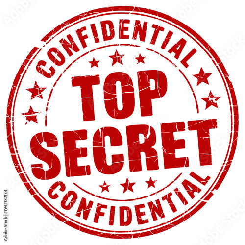 Red Top Secret Confidential Rubber Stamp – Grunge Circle Seal for Restricted Documents and Privacy