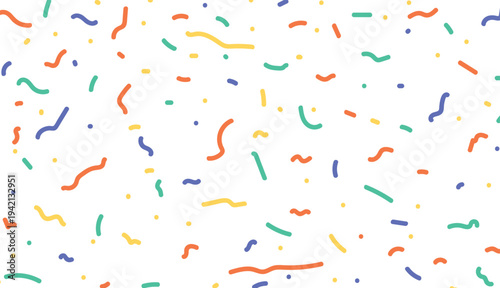 Festive colorful confetti pattern background with abstract squiggles and dots for celebration party design