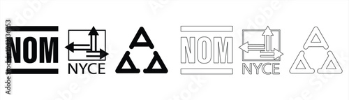 set of product certification icons, standard technology-electronic safety vector template, NOM+NYCE+TRIANGLE, illustration with thin lines editable, eps 10
