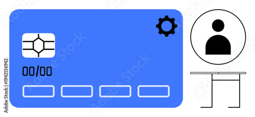 Digital identity, online security, user authentication, modern technology, data management, access control. Blue smart card with chip and user icon. Digital identity and user authentication