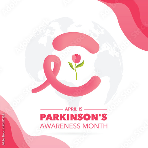 Vector illustration for Parkinson’s Awareness Month featuring tulip flower and awareness ribbon. Medical concept highlighting neurological disease awareness, support, research, and global campaigns