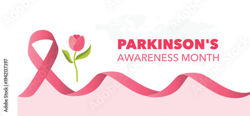 Vector illustration for Parkinson’s Awareness Month featuring tulip flower and awareness ribbon. Medical concept highlighting neurological disease awareness, support, research, and global campaigns