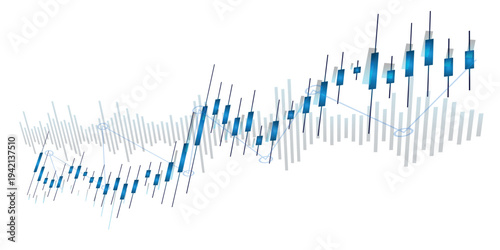 Abstract financial market background with glowing stock charts, candlestick graph, and rising arrow. Concept of investment growth, trading analytics, fintech technology, and global economic success.