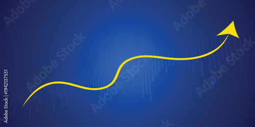 Abstract financial market background with glowing stock charts, candlestick graph, and rising arrow. Concept of investment growth, trading analytics, fintech technology, and global economic success.