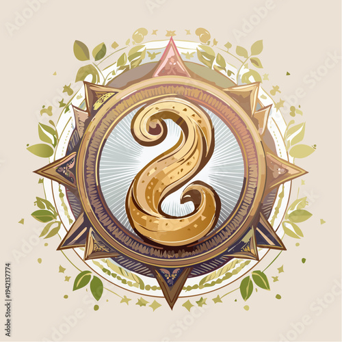 Golden Yin Yang Symbol in Circle Star.