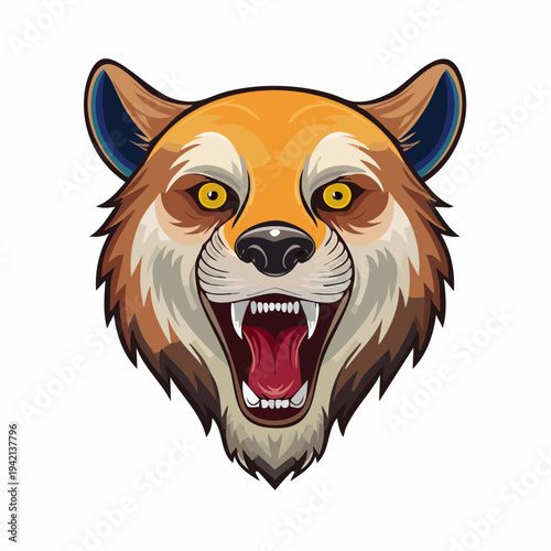 Cartoon Wolf Head with Open Mouth.
