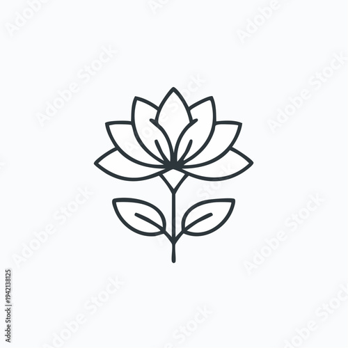 Simple Line Drawing of a Lotus Flower.