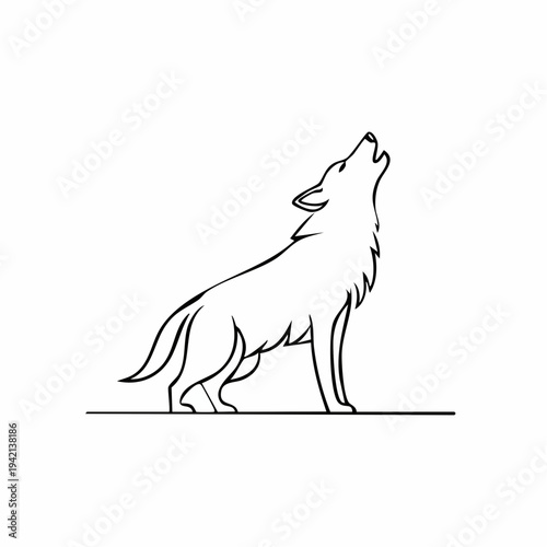 Simple Black Line Drawing of Howling Wolf.