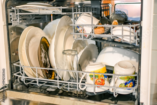 Bild auf Leinwand A dishwasher is an electromechanical unit for automatic dishwashing