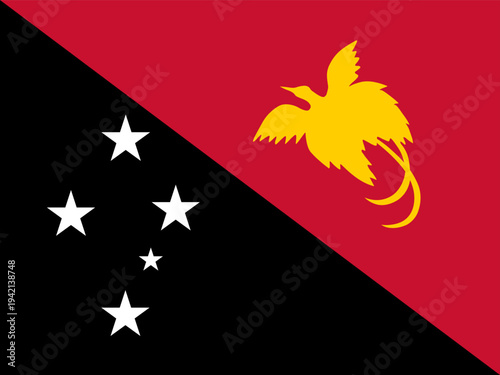 Flag of Papua New Guinea badge. National Papua New Guinea flag icon. Civil flag Papua New Guinea button, sticker. State ensign banner, background.