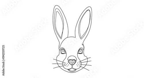 Cute rabbit face with long ears and whiskers looking forward