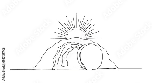 Sunrise over majestic mountain landscape with radiant sun